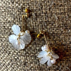 White pearl petal earrings